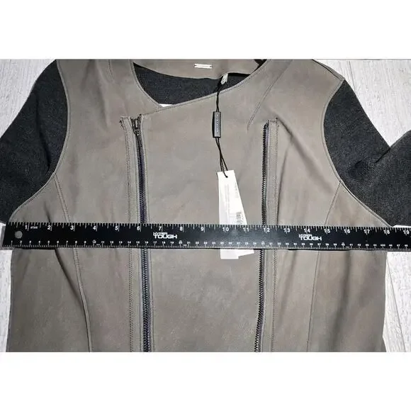 ELIE TAHARI $898 JOPLIN Genuine Lamb Leather MerinoWool Asymmetric Moto Jacket M - Picture 9 of 14